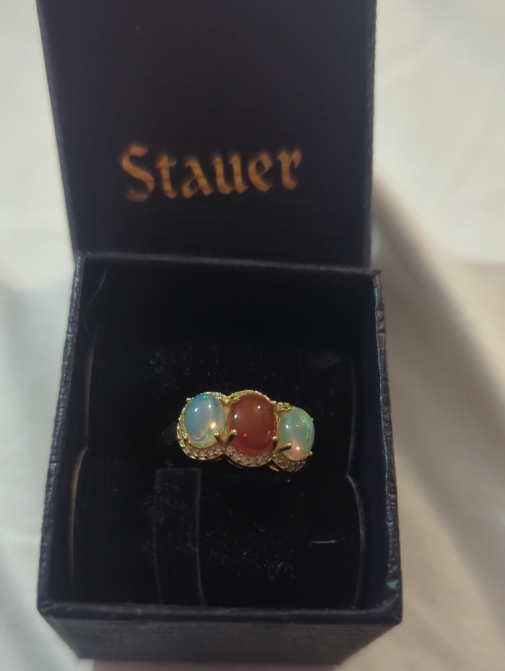 Stauer Rainbow Fire Opal Ring Size 7 Gold Over Silver